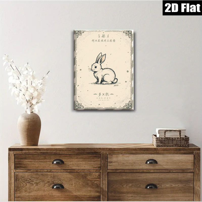 2D flat 1pc charming bunny illustration wall art print for kids room nursery decor farmhouse style living room gallery wrapped canvas modern minimalist aesthetic