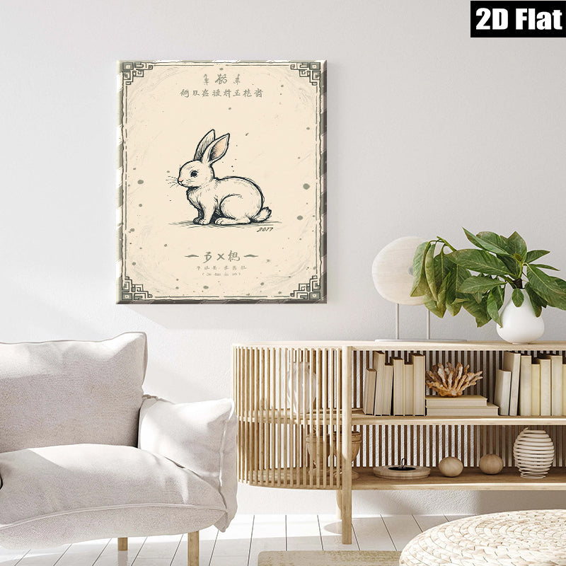 2D flat 1pc charming bunny illustration wall art print for kids room nursery decor farmhouse style living room gallery wrapped canvas modern minimalist aesthetic