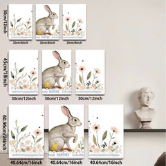 2D flat 1pc charming bunny wildflower painting rustic farmhouse wall art bedroom living room decor gallery wrapped canvas print modern minimalist style