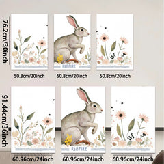 2D flat 1pc charming bunny wildflower painting rustic farmhouse wall art bedroom living room decor gallery wrapped canvas print modern minimalist style