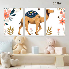 2D flat 1pc charming camel artwork floral background nursery playroom kids room decor wall art prints modern farmhouse style gallery wrapped canvas