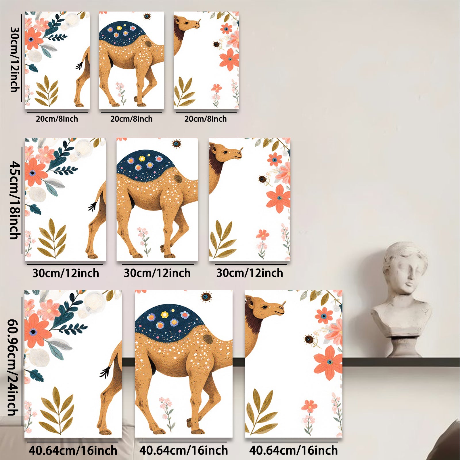 2D flat 1pc charming camel artwork floral background nursery playroom kids room decor wall art prints modern farmhouse style gallery wrapped canvas
