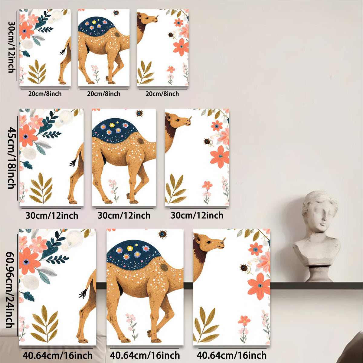 2D flat 1pc charming camel artwork floral background nursery playroom kids room decor wall art prints modern farmhouse style gallery wrapped canvas
