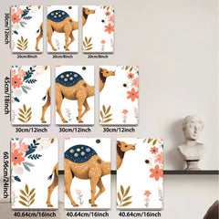 2D flat 1pc charming camel artwork floral background nursery playroom kids room decor wall art prints modern farmhouse style gallery wrapped canvas