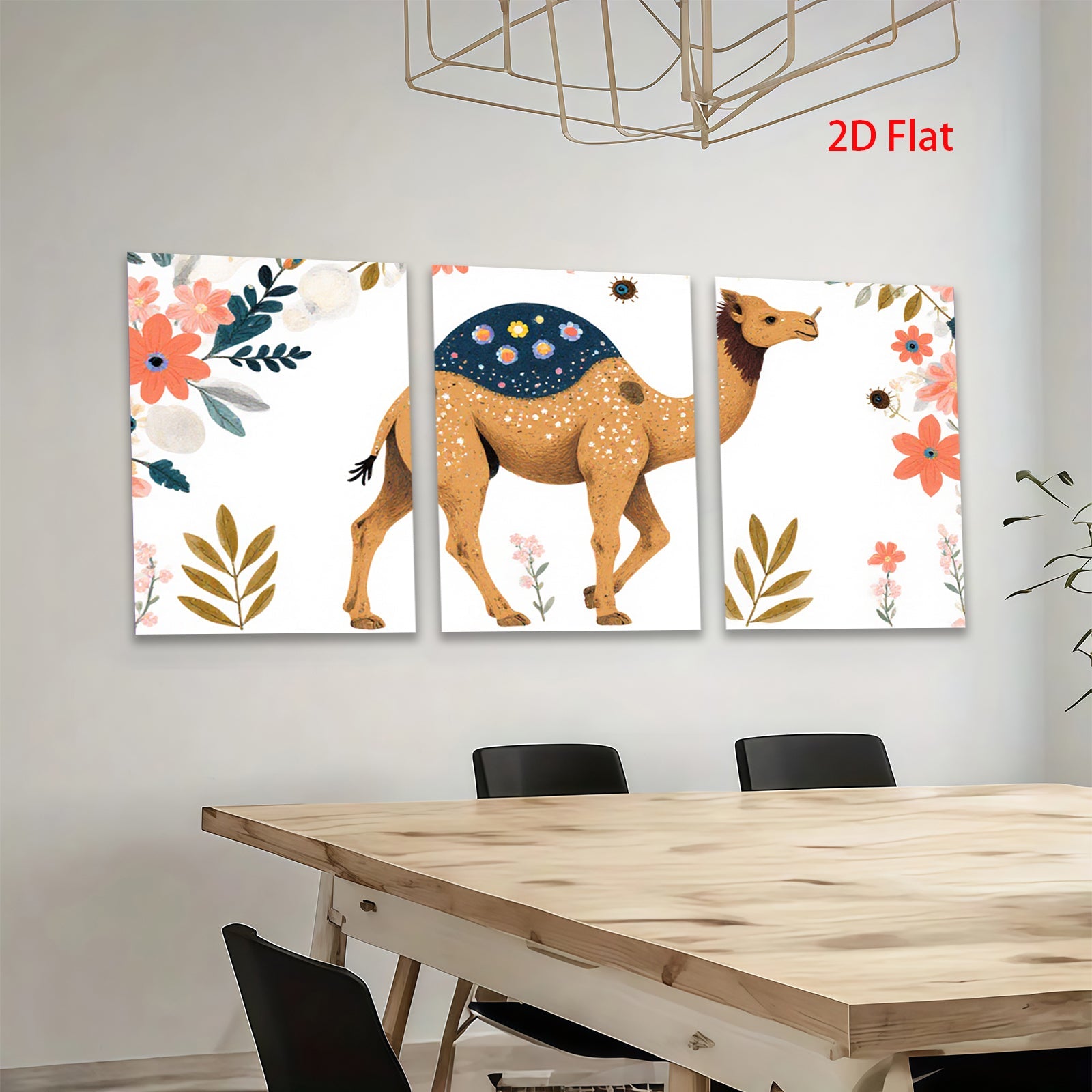 2D flat 1pc charming camel artwork floral background nursery playroom kids room decor wall art prints modern farmhouse style gallery wrapped canvas