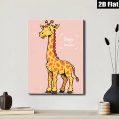 2D flat 1pc charming cartoon giraffe wall art kids room nursery playroom decor modern farmhouse style canvas prints gallery wrapped ready to hang