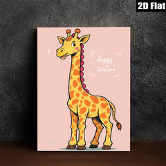 2D flat 1pc charming cartoon giraffe wall art kids room nursery playroom decor modern farmhouse style canvas prints gallery wrapped ready to hang