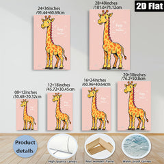 2D flat 1pc charming cartoon giraffe wall art kids room nursery playroom decor modern farmhouse style canvas prints gallery wrapped ready to hang