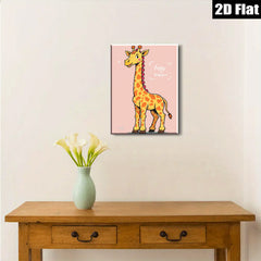 2D flat 1pc charming cartoon giraffe wall art kids room nursery playroom decor modern farmhouse style canvas prints gallery wrapped ready to hang