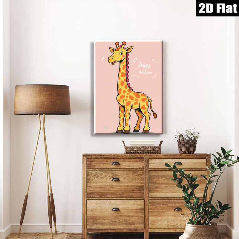 2D flat 1pc charming cartoon giraffe wall art kids room nursery playroom decor modern farmhouse style canvas prints gallery wrapped ready to hang