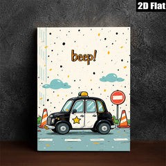 2D flat 1pc charming cartoon police car wall decor kids bedroom nursery playroom modern farmhouse gallery wrapped canvas print vibrant colors