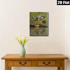 2D flat 1pc charming chickadee bathing amidst autumn leaves perfect for cozy farmhouse wall decor living room kitchen gallery wrapped canvas print