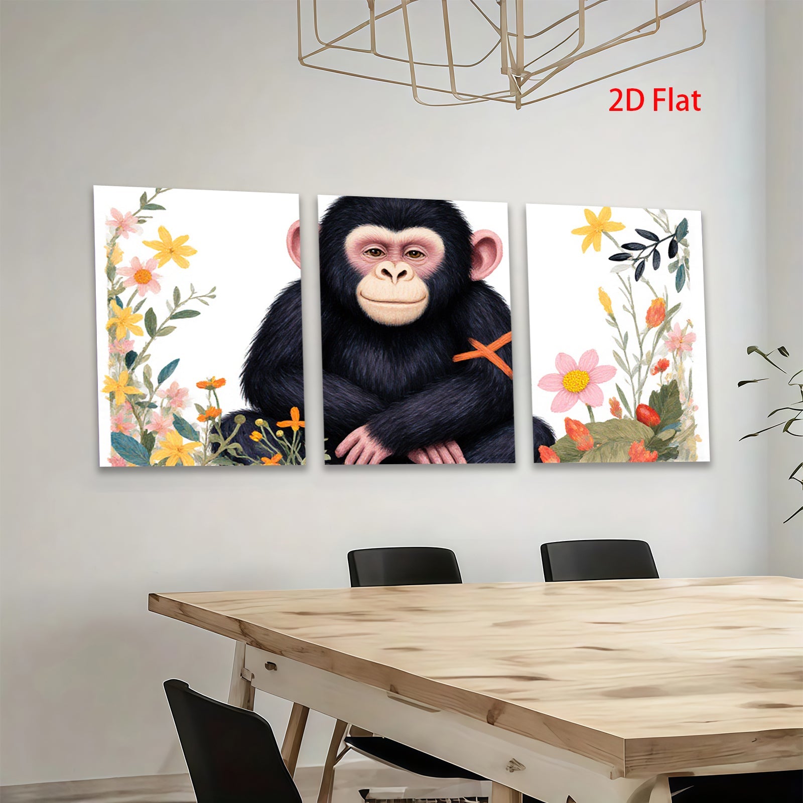 2D flat 1pc charming chimpanzee floral botanical wall art for living room bedroom gallery wrapped canvas print modern farmhouse decor cozy vibes