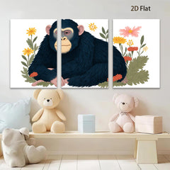 2D flat 1pc charming chimpanzee portrait floral botanical wall art home decor living room bedroom gallery wrapped canvas prints modern farmhouse style