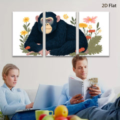2D flat 1pc charming chimpanzee portrait floral botanical wall art home decor living room bedroom gallery wrapped canvas prints modern farmhouse style