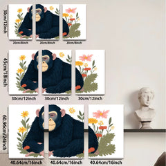 2D flat 1pc charming chimpanzee portrait floral botanical wall art home decor living room bedroom gallery wrapped canvas prints modern farmhouse style