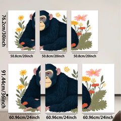 2D flat 1pc charming chimpanzee portrait floral botanical wall art home decor living room bedroom gallery wrapped canvas prints modern farmhouse style