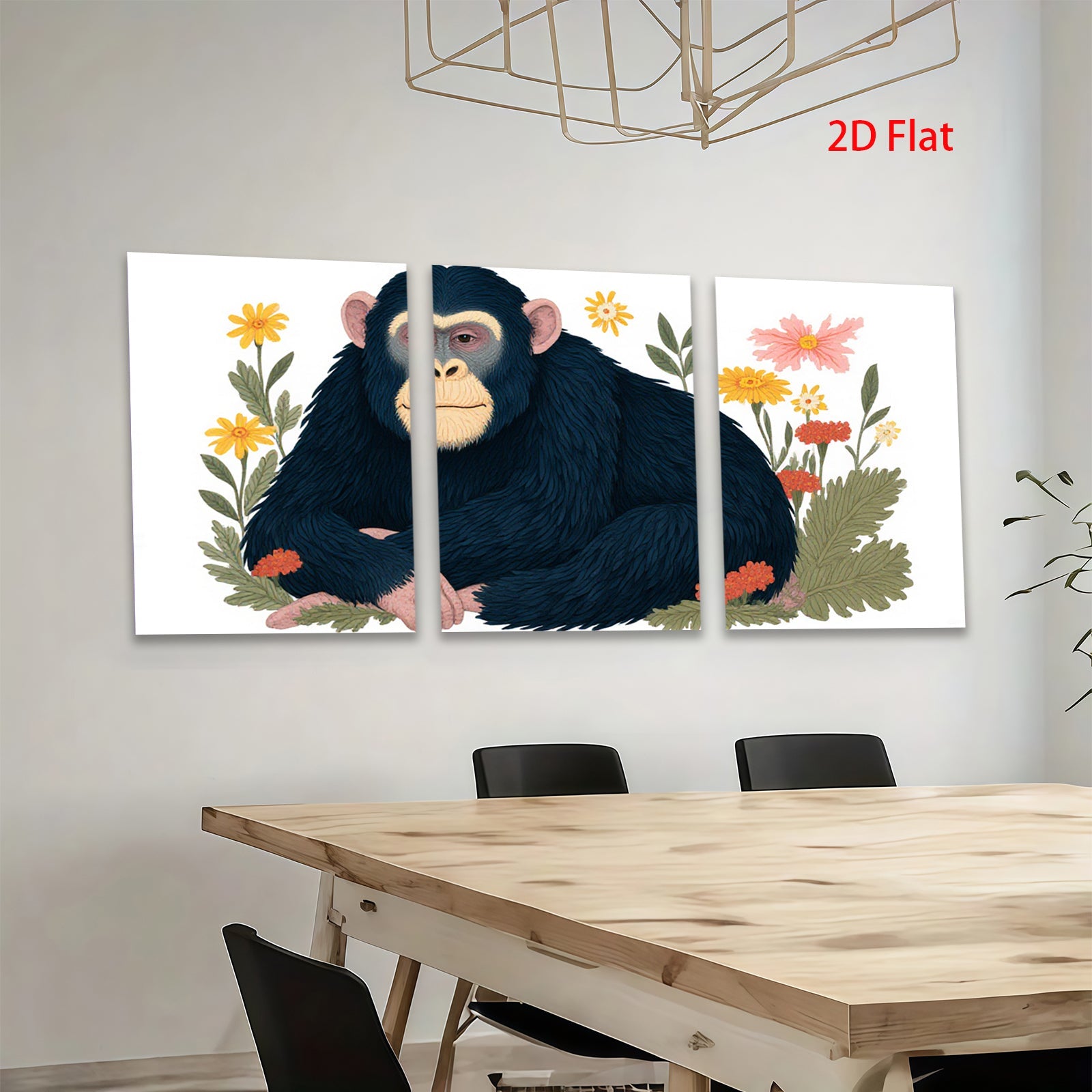 2D flat 1pc charming chimpanzee portrait floral botanical wall art home decor living room bedroom gallery wrapped canvas prints modern farmhouse style