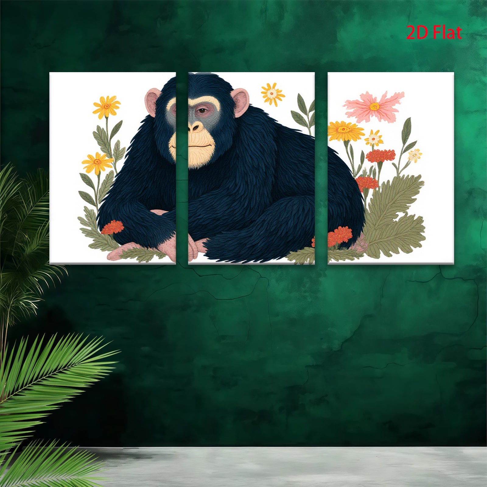 2D flat 1pc charming chimpanzee portrait floral botanical wall art home decor living room bedroom gallery wrapped canvas prints modern farmhouse style