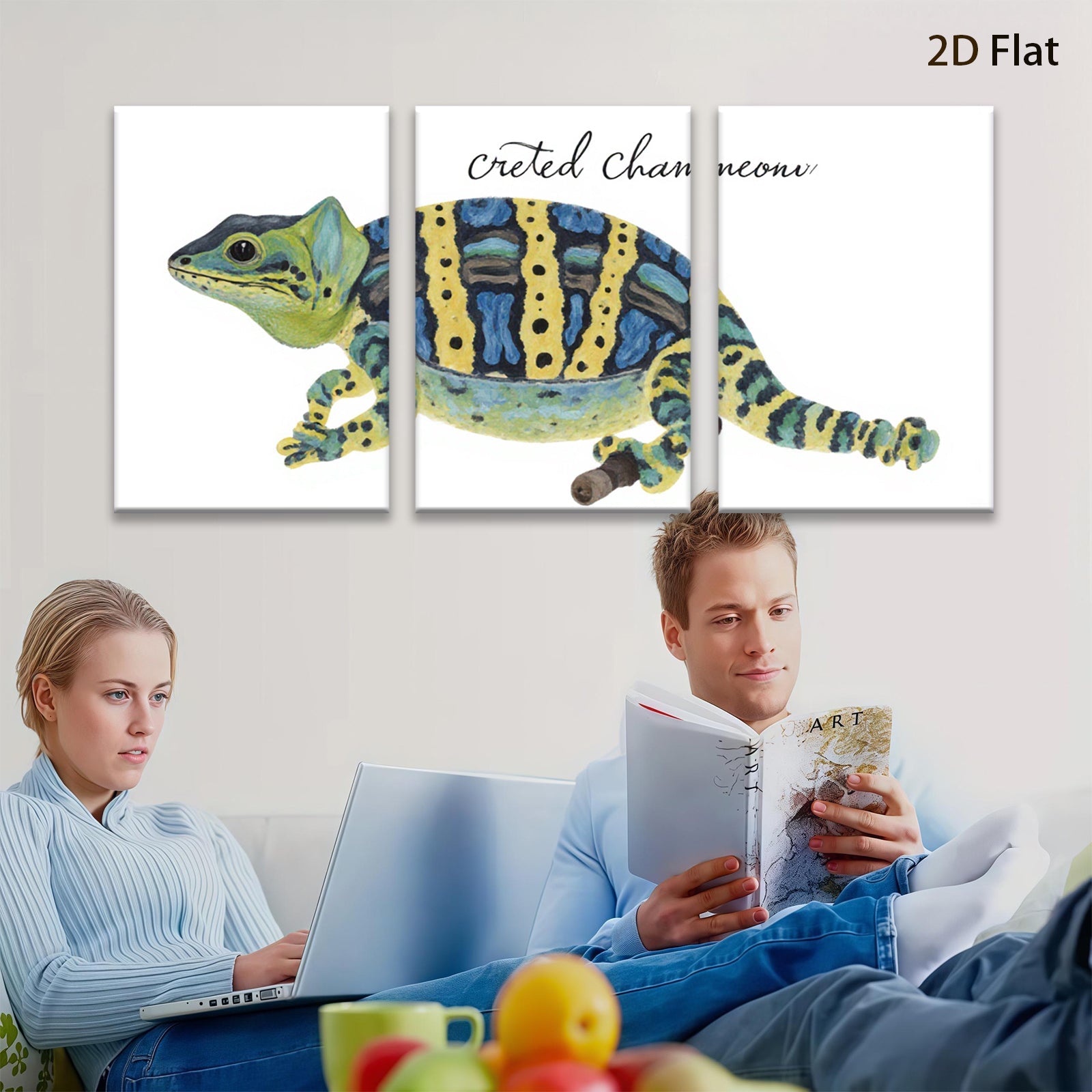 2D flat 1pc charming crested gecko wall art vibrant tropical animal painting canvas prints for bedroom living room decor farmhouse style gallery wrapped