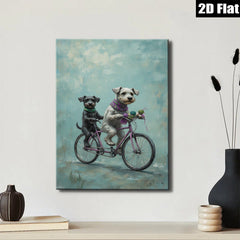 2D flat 1pc charming dogs bicycle ride farmhouse wall art living room bedroom decor gallery wrapped canvas prints cozy home vibes