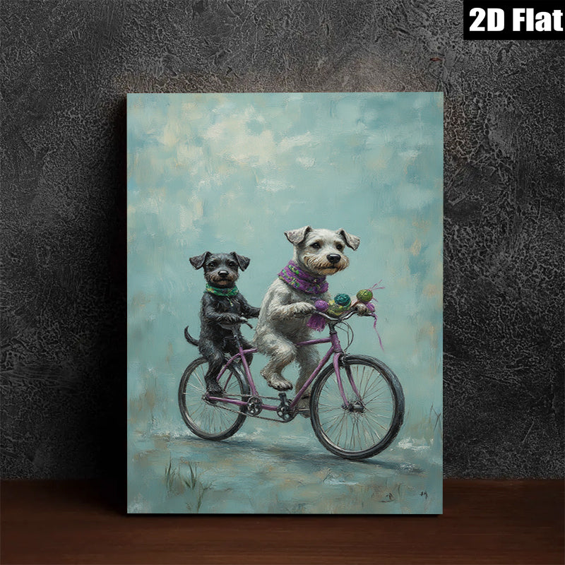 2D flat 1pc charming dogs bicycle ride farmhouse wall art living room bedroom decor gallery wrapped canvas prints cozy home vibes
