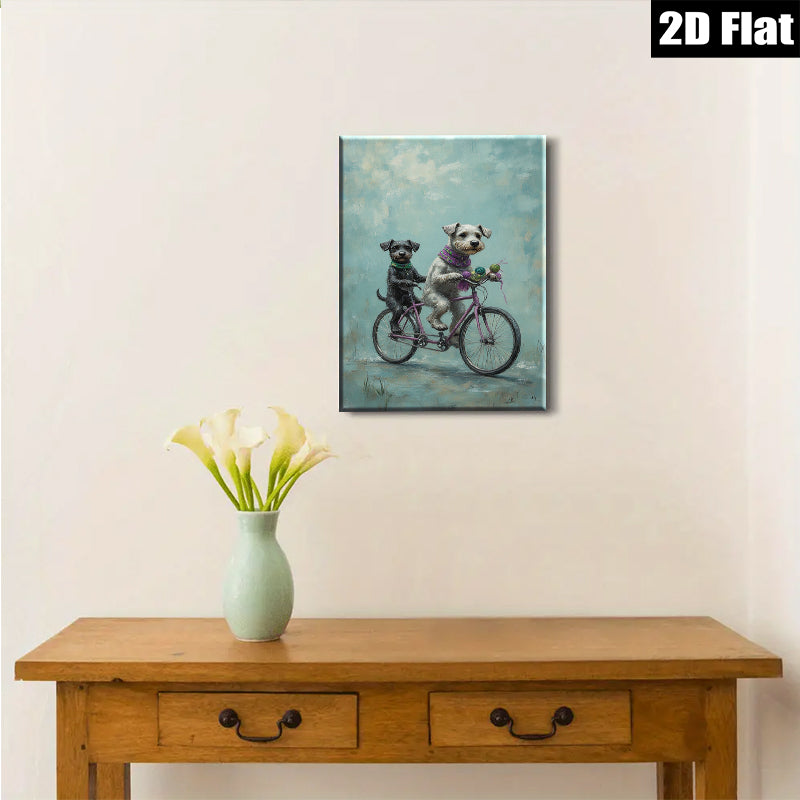 2D flat 1pc charming dogs bicycle ride farmhouse wall art living room bedroom decor gallery wrapped canvas prints cozy home vibes