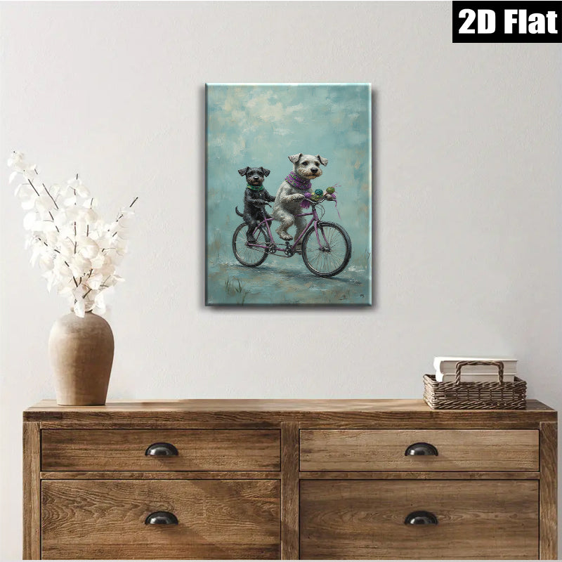 2D flat 1pc charming dogs bicycle ride farmhouse wall art living room bedroom decor gallery wrapped canvas prints cozy home vibes
