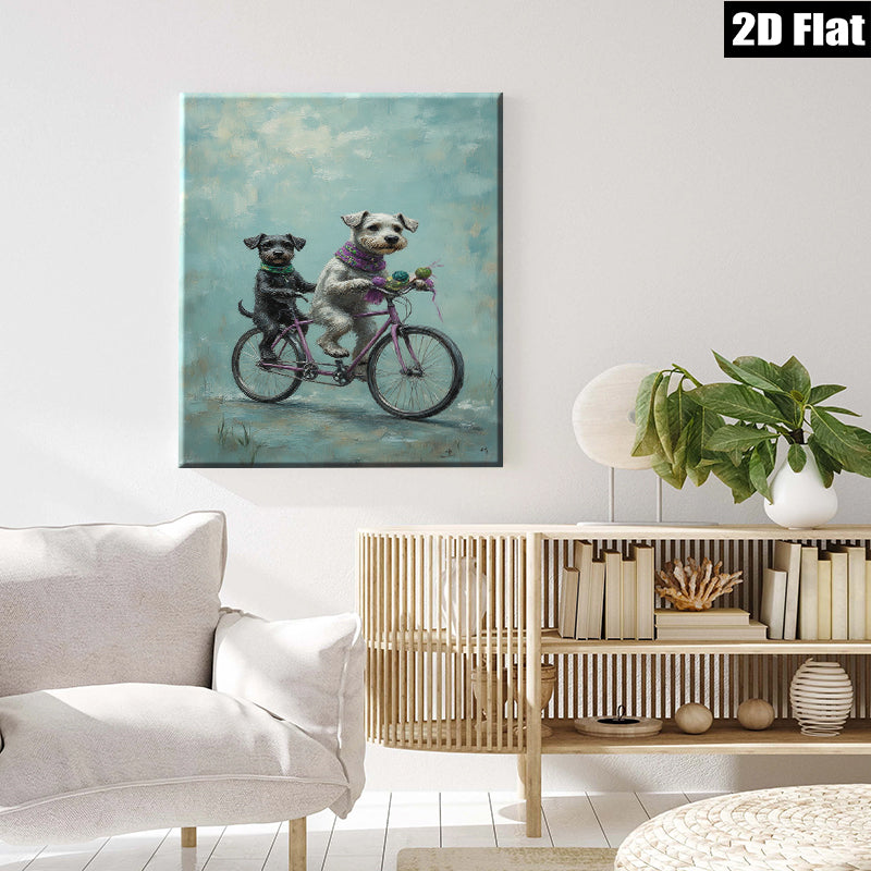 2D flat 1pc charming dogs bicycle ride farmhouse wall art living room bedroom decor gallery wrapped canvas prints cozy home vibes