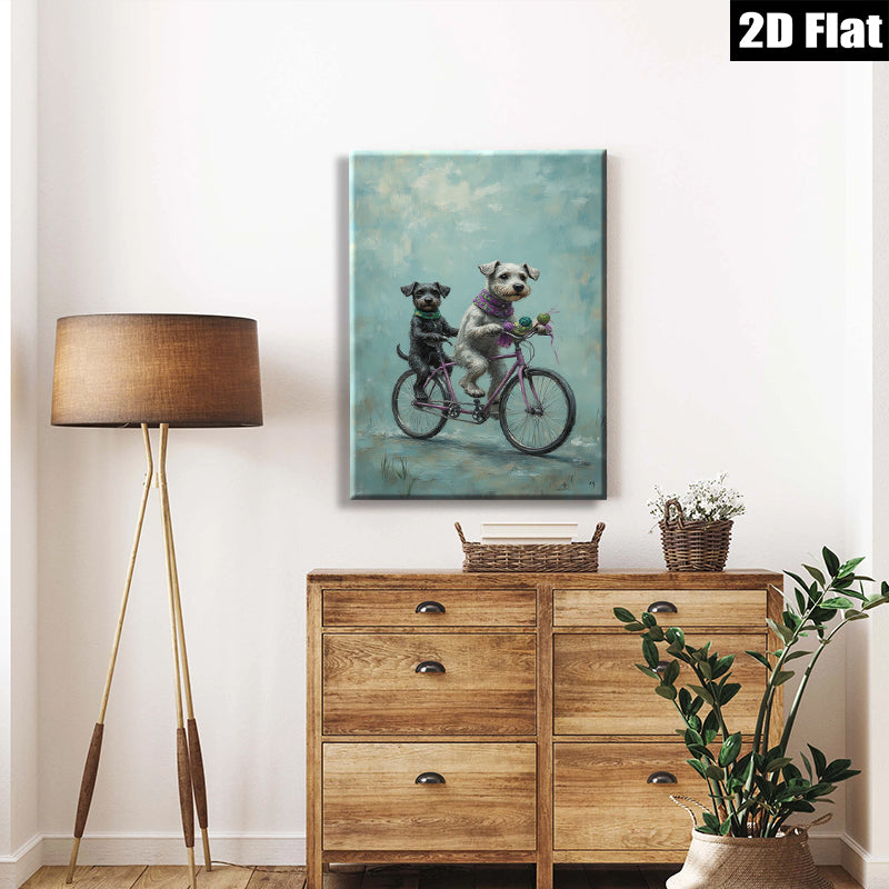 2D flat 1pc charming dogs bicycle ride farmhouse wall art living room bedroom decor gallery wrapped canvas prints cozy home vibes