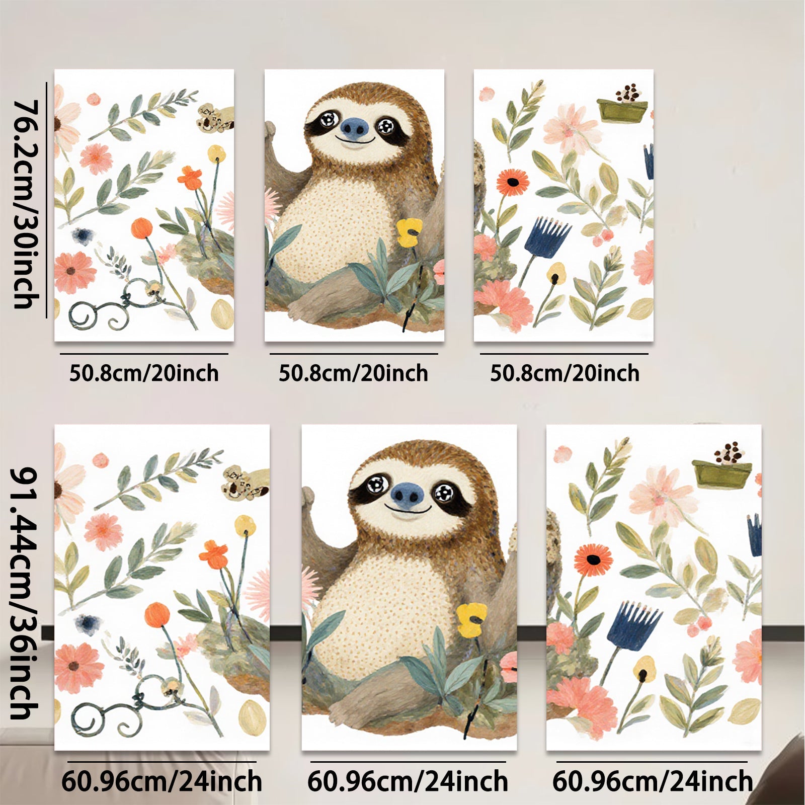 2D flat 1pc charming floral sloth wall art canvas prints for bedroom living room nursery decor farmhouse style modern minimalist cozy vibe