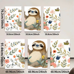 2D flat 1pc charming floral sloth wall art canvas prints for bedroom living room nursery decor farmhouse style modern minimalist cozy vibe