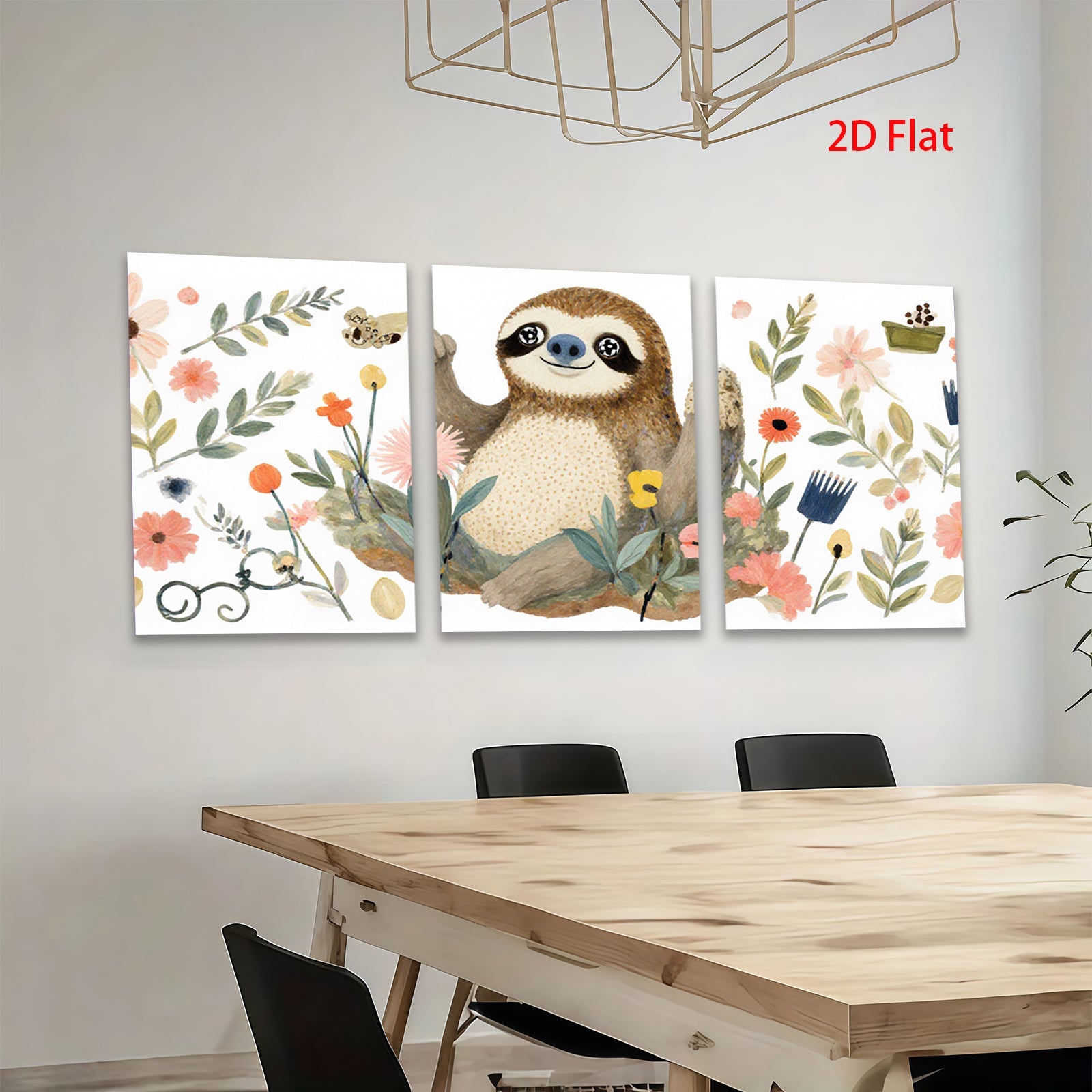 2D flat 1pc charming floral sloth wall art canvas prints for bedroom living room nursery decor farmhouse style modern minimalist cozy vibe
