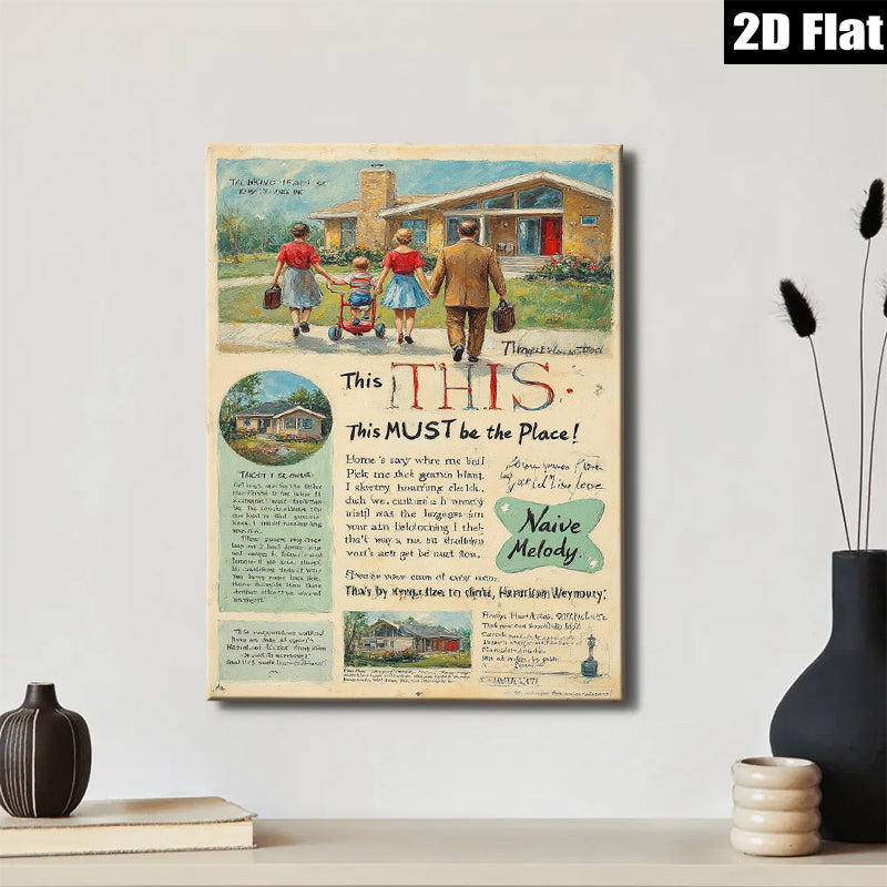 2D flat 1pc charming folk art scene depicting whimsical figures amidst vibrant pastoral landscape farmhouse wall decor bedroom living room gallery wrapped canvas prints