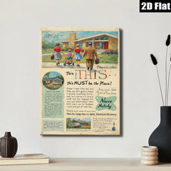 2D flat 1pc charming folk art scene depicting whimsical figures amidst vibrant pastoral landscape farmhouse wall decor bedroom living room gallery wrapped canvas prints