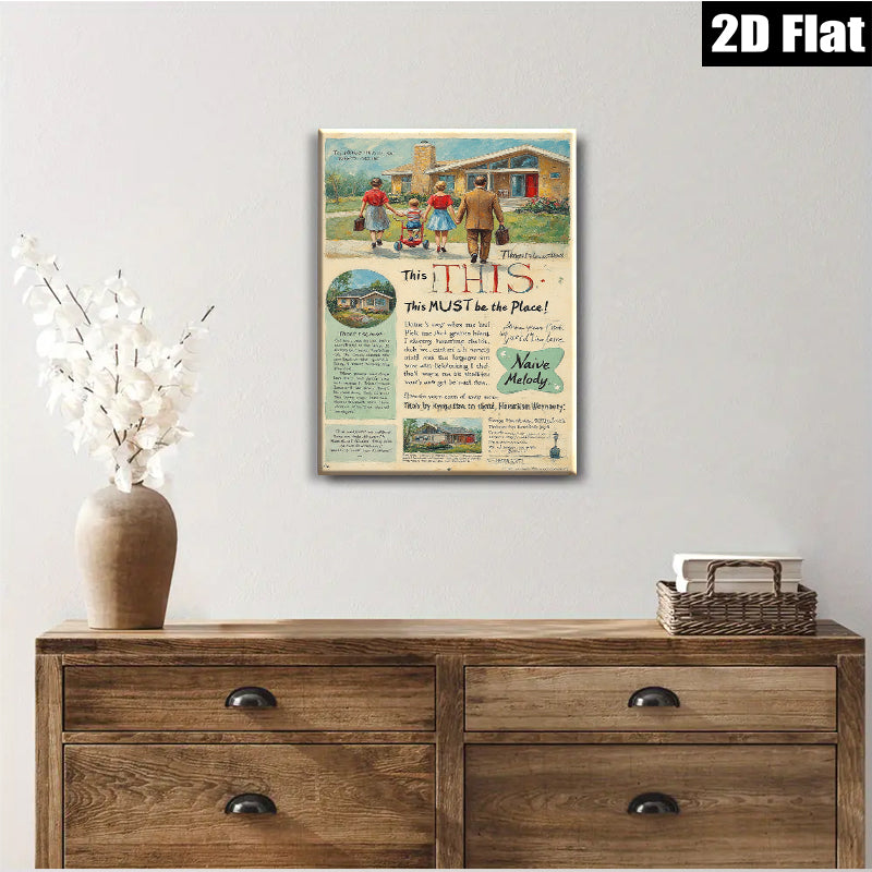 2D flat 1pc charming folk art scene depicting whimsical figures amidst vibrant pastoral landscape farmhouse wall decor bedroom living room gallery wrapped canvas prints