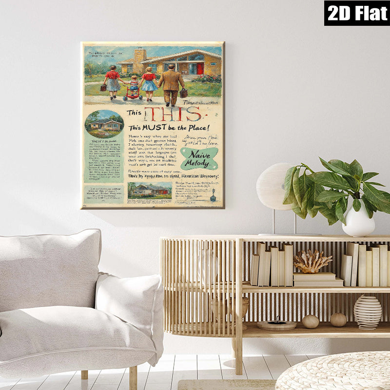 2D flat 1pc charming folk art scene depicting whimsical figures amidst vibrant pastoral landscape farmhouse wall decor bedroom living room gallery wrapped canvas prints