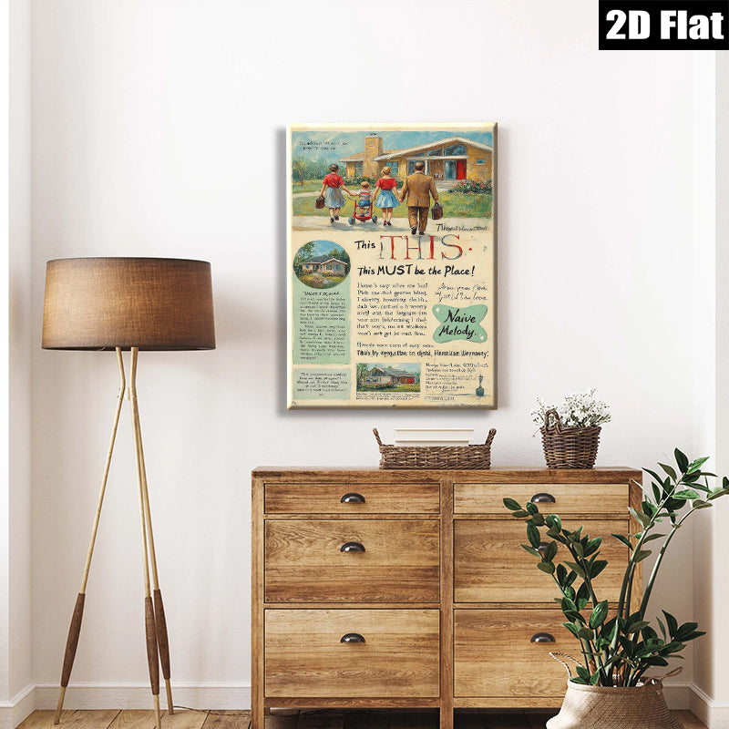2D flat 1pc charming folk art scene depicting whimsical figures amidst vibrant pastoral landscape farmhouse wall decor bedroom living room gallery wrapped canvas prints