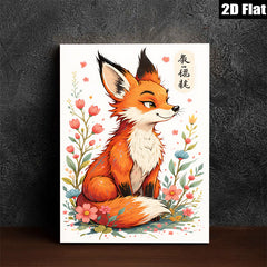 2D flat 1pc charming fox portrait floral wall art canvas prints bedroom living room decor farmhouse style gallery wrapped modern minimalist aesthetic