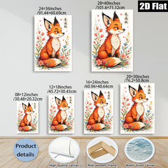 2D flat 1pc charming fox portrait floral wall art canvas prints bedroom living room decor farmhouse style gallery wrapped modern minimalist aesthetic
