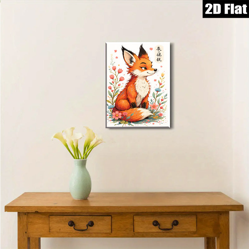 2D flat 1pc charming fox portrait floral wall art canvas prints bedroom living room decor farmhouse style gallery wrapped modern minimalist aesthetic