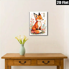 2D flat 1pc charming fox portrait floral wall art canvas prints bedroom living room decor farmhouse style gallery wrapped modern minimalist aesthetic