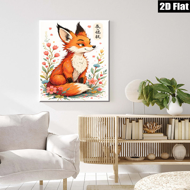 2D flat 1pc charming fox portrait floral wall art canvas prints bedroom living room decor farmhouse style gallery wrapped modern minimalist aesthetic