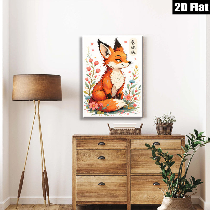 2D flat 1pc charming fox portrait floral wall art canvas prints bedroom living room decor farmhouse style gallery wrapped modern minimalist aesthetic