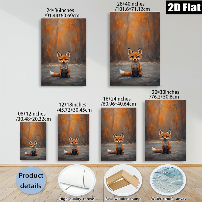 2D flat 1pc charming fox portrait rustic woodland animal art cozy farmhouse living room bedroom gallery wrapped canvas print modern wall decor