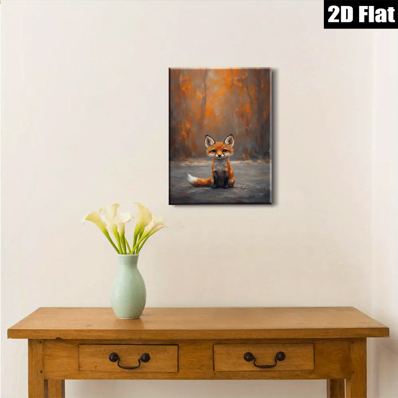 2D flat 1pc charming fox portrait rustic woodland animal art cozy farmhouse living room bedroom gallery wrapped canvas print modern wall decor