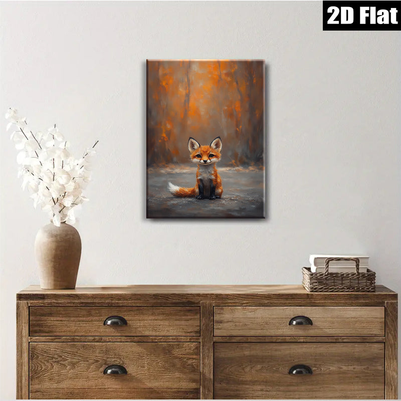 2D flat 1pc charming fox portrait rustic woodland animal art cozy farmhouse living room bedroom gallery wrapped canvas print modern wall decor