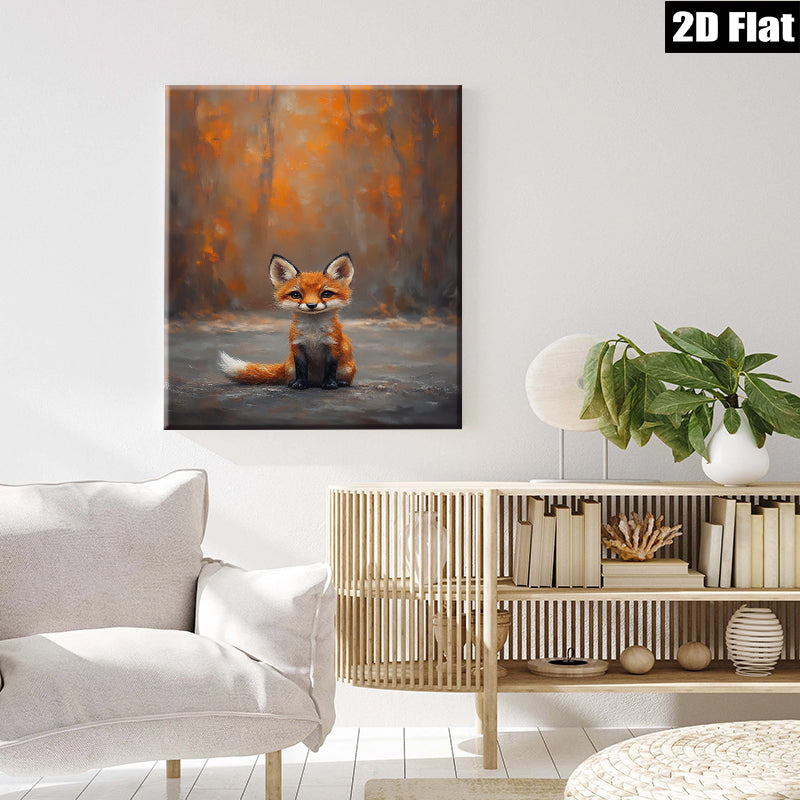 2D flat 1pc charming fox portrait rustic woodland animal art cozy farmhouse living room bedroom gallery wrapped canvas print modern wall decor