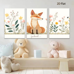 2D flat 1pc charming fox wildflower painting wall art decor for bedroom living room farmhouse style gallery wrapped canvas prints modern botanical artwork