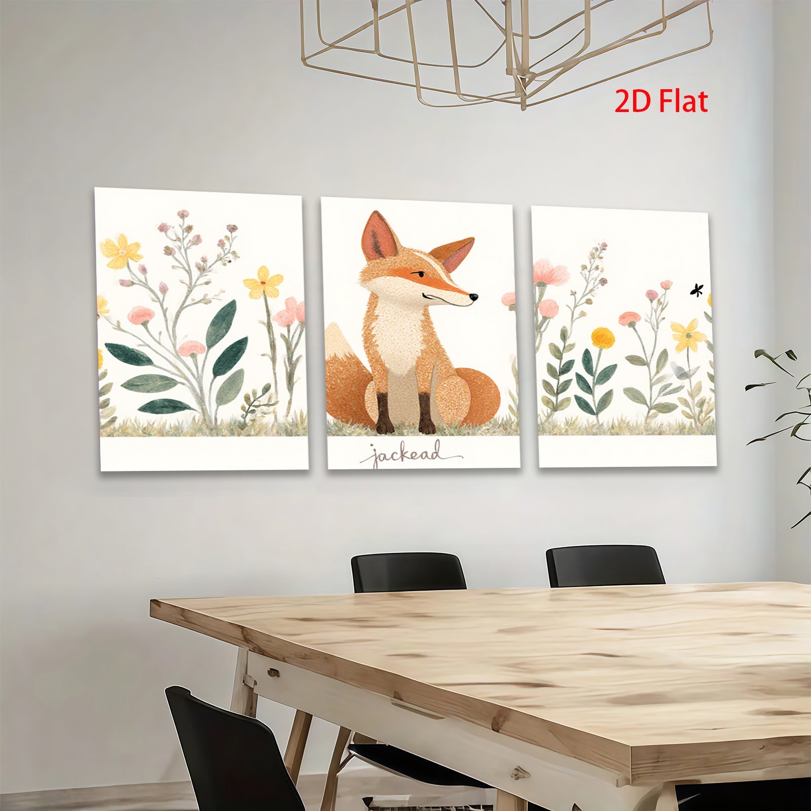2D flat 1pc charming fox wildflower painting wall art decor for bedroom living room farmhouse style gallery wrapped canvas prints modern botanical artwork